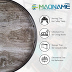 MAONAME 13" Round Decorative Tray, Plastic Tray with Handles, Coffee Table Trays, Serving Trays for Ottoman, Bathroom, Kitchen (Sticker Wood Grain)