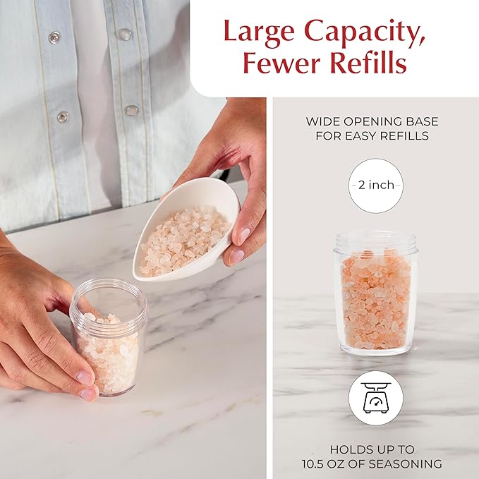 Urban Noon Gravity Salt and Pepper Grinder Set - Battery Operated Stainless Steel Mills with Light (2 Grinders) - Automatic One Handed Operation - Electric Adjustable Shakers - Ceramic Grinders