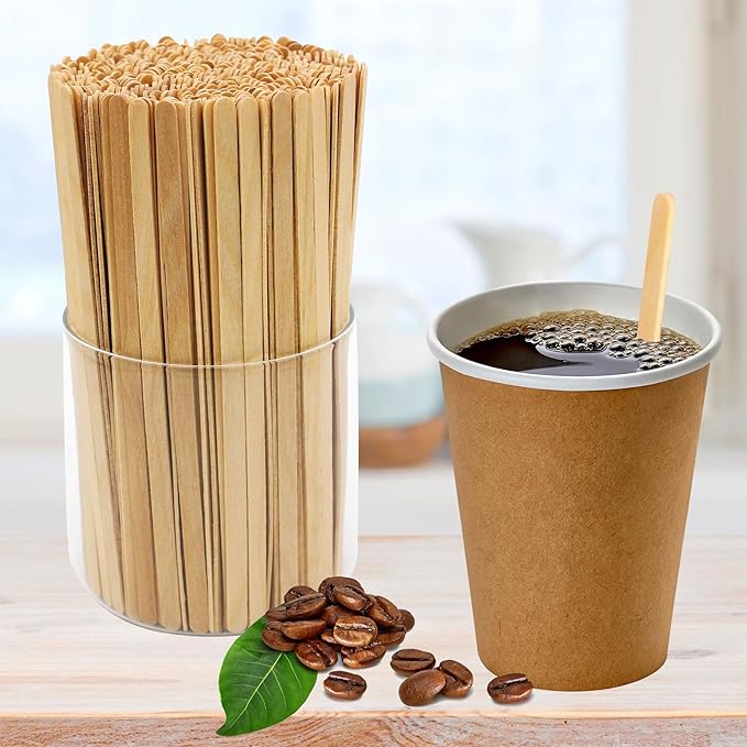 Sugormek1000PCS 5.5 IN Wooden Coffee Stirrers, A+Level Smooth Rounded Edges Disposable Coffee Stir Stick, Wooden Stir Stick for Coffee Cocktail Coffee Bar Accessories DIY Craft Design