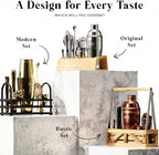 BARE BARREL® Mixology Bartender Kit Bar Set | 14-Piece Cocktail Shaker Set | Martini Barware Mixing Tools for Home Bartending | Incl. 35 Recipe Cards | Gift Set (24oz Cobbler Shaker, Gold/Black)