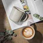 famiware Moonlight Coffee Mug Set of 4, 13oz Mug Set with Linen Finish, Coffee Cup Set with Handle for Latte, Cappuccino, Tea, Hot Cocoa, Microwave and Dishwasher Safe, Summer Sand