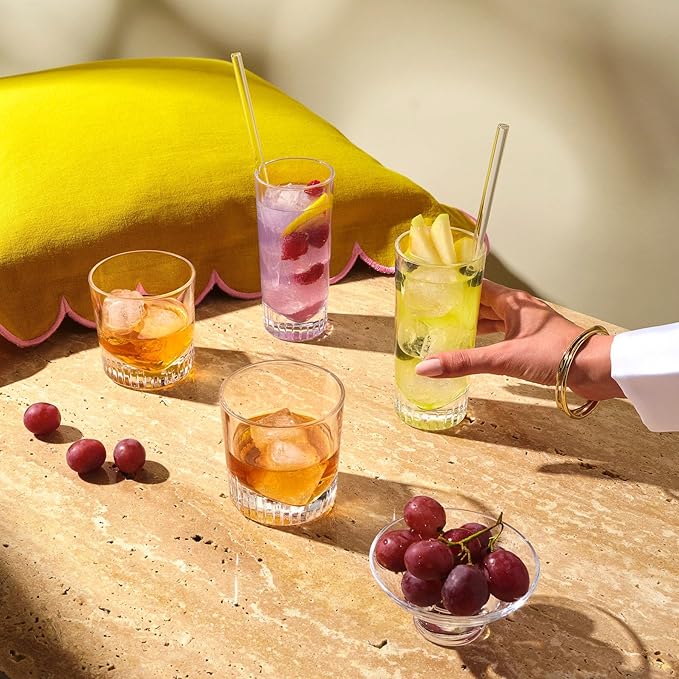 NUDE Whiskey Glasses Set of 4 – Caldera 9.25 oz Lead-Free Crystal Old Fashioned Rocks Glasses for Whisky, Scotch & Bourbon – V-Shape Motif Base, Dishwasher Safe Barware