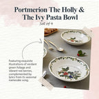 Portmeirion Holly and Ivy 8-Inch Serving Bowls (Set of 4) - Holiday Earthenware for Christmas Feasts, Ideal for Pasta, Soups, Desserts - Oven, Microwave, Freezer, Dishwasher Safe - Seasonal Tableware