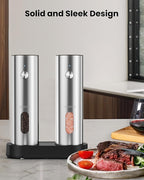 Electric Salt and Pepper Grinder Set with Rechargeable Base - Upgraded Large Capacity, Refillable Pepper Mill Set with LED Light & Adjustable Coarseness, Ideal for Kitchen, Outdoor, BBQ & Gift Giving
