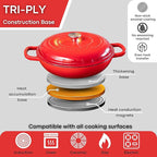 Cast Iron Dutch Oven with Lid – Non Stick Shallow Dutch Oven Pot, Oven Safe up to 500° F – Sturdy Cooking Pot – Enamelled Stockpot Cookware – Red, 3.7-Quart, 30cm – by Nuovva