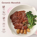 SENSARTE Nonstick Skillet with Lid 12-inch, 5QT Ceramic Deep Frying Pan, Non Toxic Saute Pan with Lid, Stay-cool Handle, Healthy Cooking Pot, Induction Compatible, Sakura Pink