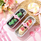 Tioncy 50 Pcs Mini Pink Bow Loaf Pans with Lids Spoons Sticker Cute Pink Bow 6.8oz Disposable Rectangle Aluminum Foil Baking Pans Muffin Cupcake Cups for Picnics Wedding Birthday Baby Shower