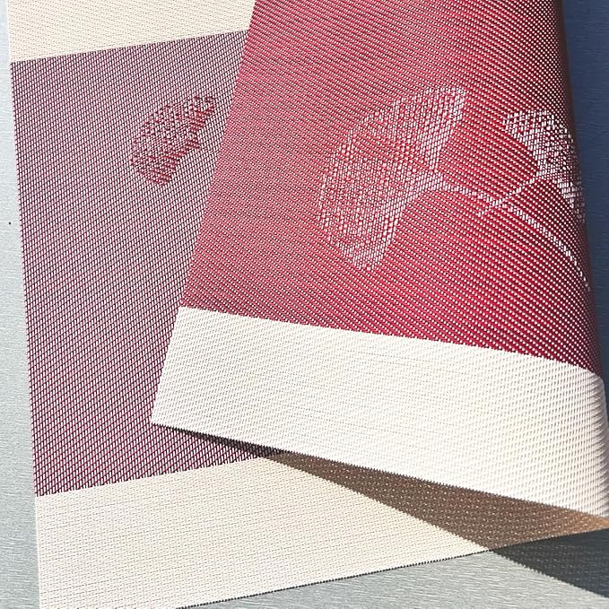 PIGCHCY Rustic Placemats Set of 6, Easy to Clean Placemats Washable Non-Slip Luxurious Durable Table Mats for Home/Dining Room Decoration (Red,18 X 12 inches)