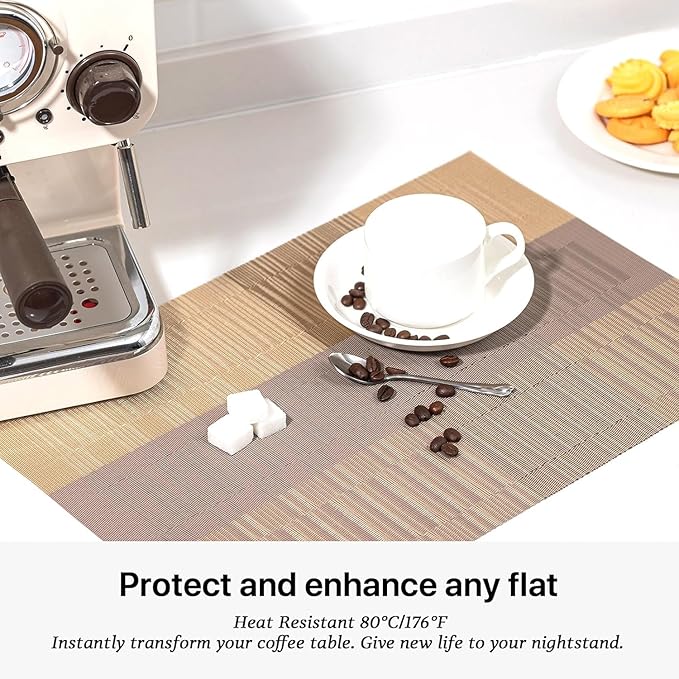 LEXMORE PlaceMats Set of 12 Vinyl/Plastic Woven Place Mats for Kitchen Table Indoor/Outdoor Washable PlaceMat Wipeable Dining Table Mats(Gold Dune)