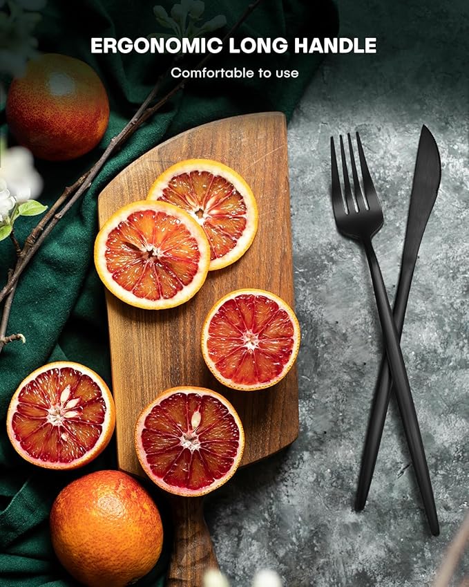 EUIRIO 20-Piece Matte Black Silverware Set, Modern Grey Flatware Set for 4, Premium Stainless Steel Cutlery Set with Forks Spoons and Knives, Heavy Duty Utensil Sets, Dishwasher Safe