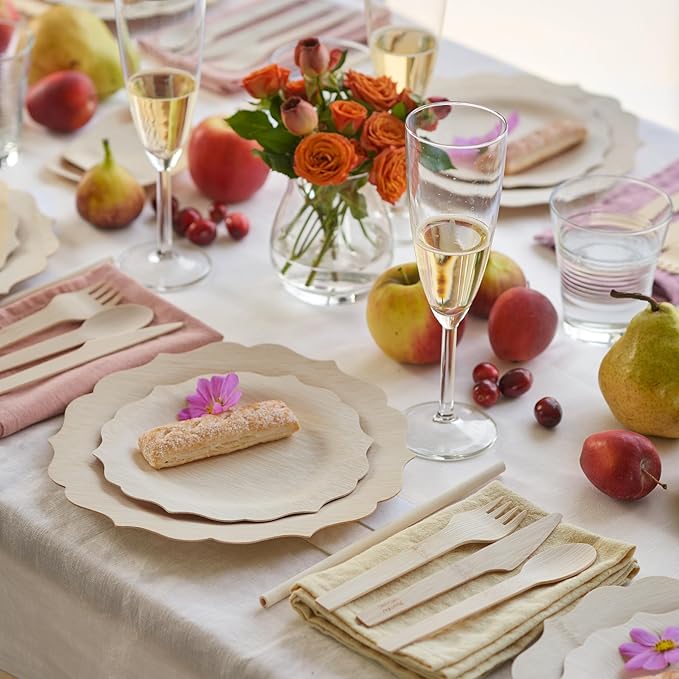 Bambu Pack of 25-11 Inch Disposable Bamboo Plates Fancy, Biodegradable Eco Friendly Products, Bamboo Disposable Plates for Party, Weddings, and Events, Great For Any Occasion, Compostable Plates