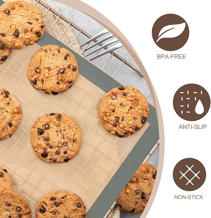 Silicone Baking Mat, 3 Pack Reusable Baking Mat, Non-Stick, Food Safe Silicone Mats for Baking, Oven Baking Sheet for Making Cookies, Macaroons, Bread