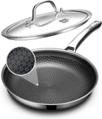 Non Stick Frying Pans 12 inch, Hybrid Frying Pans Nonstick with Lid,non stick Stainless Steel Skillets, Dishwasher and Oven-Safe Chef Pan, Induction Compatible Cooking Pan, PFOA Free Cookware