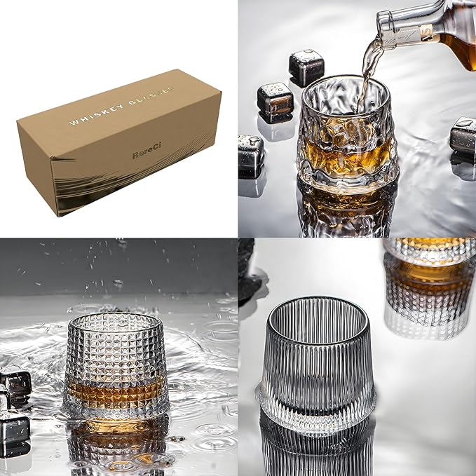 Flat bottom Crystal Whiskey Glasses, Premium 10oz Scotch Glasses Set of 3, Old Fashioned Glasses,Thick Weighted Bottom Rocks for Drinking Bourbon, Scotch, Cocktails（Larger Size）