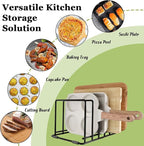 2-Pack Baking Sheet Organizer Rack – 5-Slot Bakeware & Cookie Tray Holder for Kitchen Cabinet or Countertop, Compact Stainless Steel Cutting Board Rack with Rust-Resistant Frame & Anti-Slip Feet