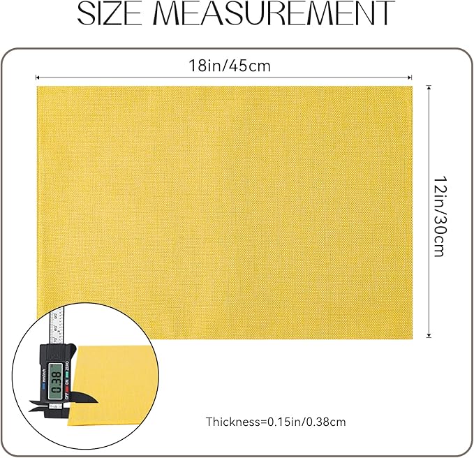 Romanstile Cloth Placemats Set of 6-12 x 18 Inch, Heat Resistant Double Layered Thickened Burlap Place Mats, Washable Faux Linen Farmhouse Table Mats for Kitchen/Dining/Party/Outdoor, Yellow