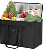 JUNGYOON Heavy-Duty Insulated Grocery Bags & Food Delivery Bag – Picnic Basket with Zippered Top | Reusable Shopping Bags for Groceries, Picnics, Easy Storage (XXXL Black)