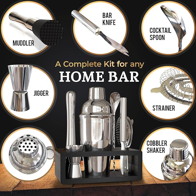 Highball & Chaser Cocktail Shaker Set: Bartender Kit for Home Bar Mixology Cocktail Bar Set Plus E-Book with 30 Recipes (Silver)