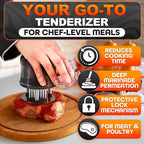 Meat Tenderizer Tool - Convenient Chicken Tenderizer Tool with 56 Sharp Stainless Steel Needle Blades, Safety Lock & Cleaning Brush, Dishwasher Safe - for Beef, Steak, Fish, Meat & Poultry Tenderizers