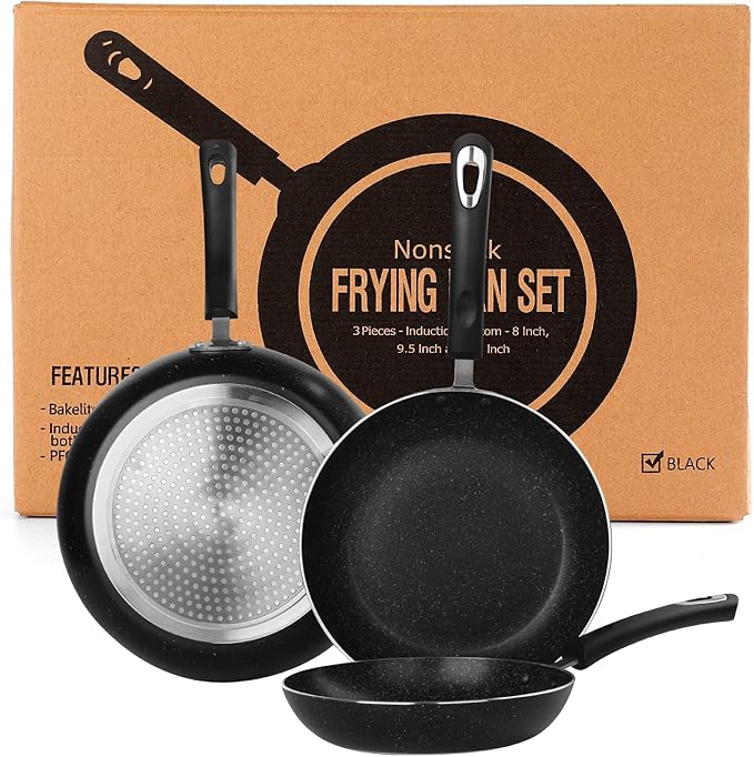 Nonstick Frying Pan Set-3-Pieces Skillet Set Induction Compatible,8 Inch,9.5 Inch and 11 Inch