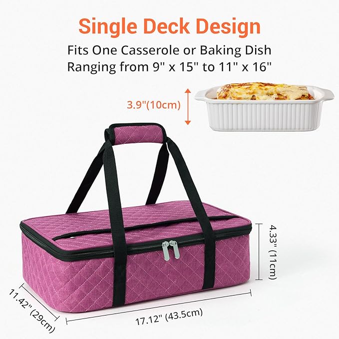 Lunch Bag - Large Insulated Casserole Carrier, Reusable Lunch Box for Men/Women, Insulated Lunch Bag Leakproof Lunchbox for Men Adults Work Picnic Hiking Beach(Pink) 17.12" x 11.42"x 4.53"