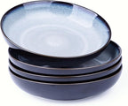 LERATIO Pasta Bowls,Ceramic 38oz Pasta Bowls,9.0" Reactive Glaze Pasta Bowl Set of 4,Microwave & Dishwasher,Oven Safe,Large Wide Serving Bowls for Salad, Dessert, Pizza, Fruit,Gray White