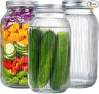 WELLIFE 64 OZ Mason Jars, 3 Pack Wide Mouth Mason Jars for Pickling, Canning, Fermenting and Food Storage, Microwave & Dishwasher Safe