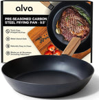 Alva Forest 9.5" Carbon Steel Frying Pan – Naturally Nonstick, Pre-Seasoned, with Acacia Wood Handle, Made Without PTFE, PFOA, PFAS – Sustainable Belgian Design, Induction & All-Stovetop Safe