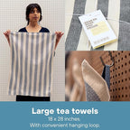 MEEMA Kitchen Towels and Dishcloths Sets of 4 | Large 18 x 28 Inch | Upcycled Cotton Tea Towel | Super Absorbent Cotton Dish Towels for Kitchen | Blue Stripes | Hand Towels