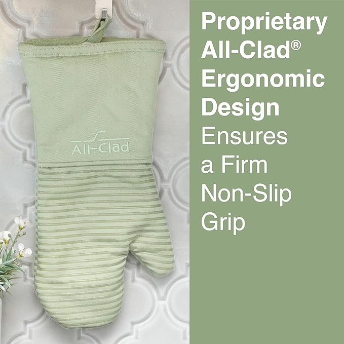 Extra Long Silicone Oven Mitts Heat Resistant 500 Degrees, 1 Pack, 14"x7" Fennel, All-Clad Kitchen Textiles