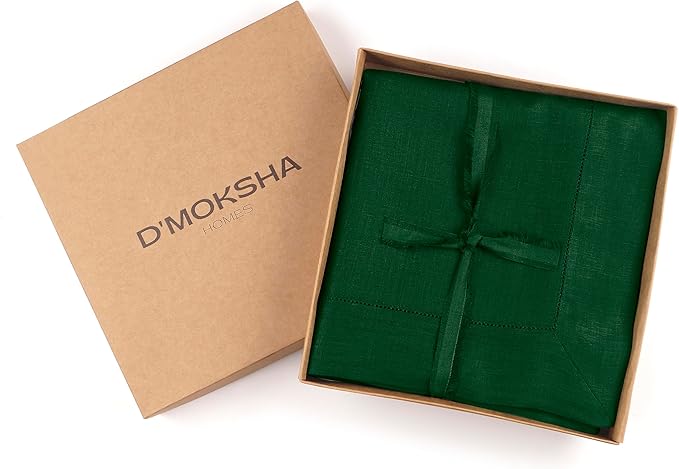 D'Moksha Homes Forest Green Linen Tablecloth 54 x 72 Inch - 100% Pure Linen Green Table Cloth for Rectangle Tables - Classic Hemstitch, Machine Washable Tablecloth for Summer, Fall and Halloween