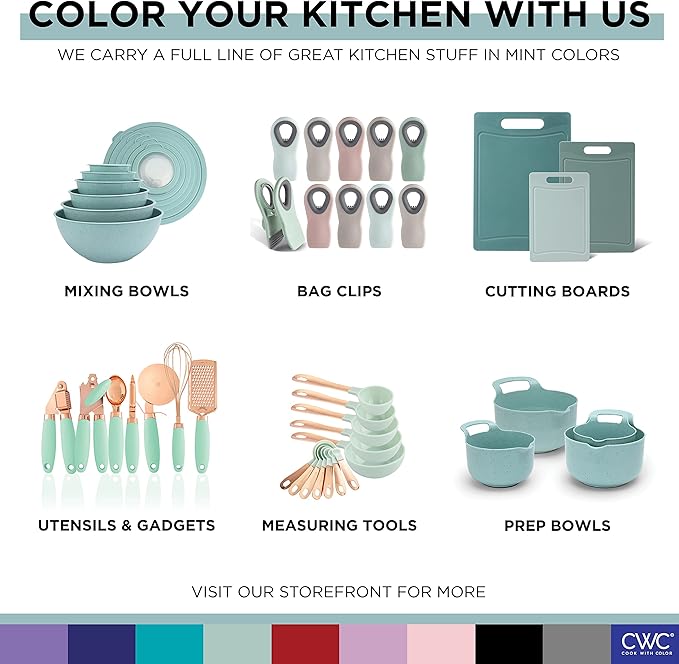 COOK WITH COLOR Kitchen Gadget Set Copper Plated Stainless Steel Utensils with Soft Touch Handles, Copper Mint, 7 Pieces