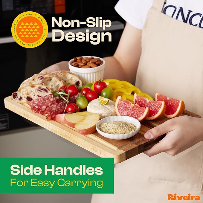 Riveira Acacia Wood Cutting Board – Gourmet Acacia Grandeur: 20 x 14 Wooden Cutting Board – Natural Wooden Cutting Boards For Kitchen Decorative – Innovative Juice Grooves Acacia Wooden Chopping Board