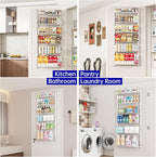 MIAOLI Over the Door Organizer, White 6-Tier Pantry Door Organizer with Adjustable Basket, Hanging Spice Rack Cabinet Door Shelves, Laundry Room Organization and Storage