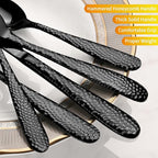 Black Hammered Silverware Set, 20-Piece Heavy Duty Stainless Steel Flatware Sets for 4, Food-Grade Cutlery Set for Home Restaurant, Mirror Polished, Dishwasher Safe