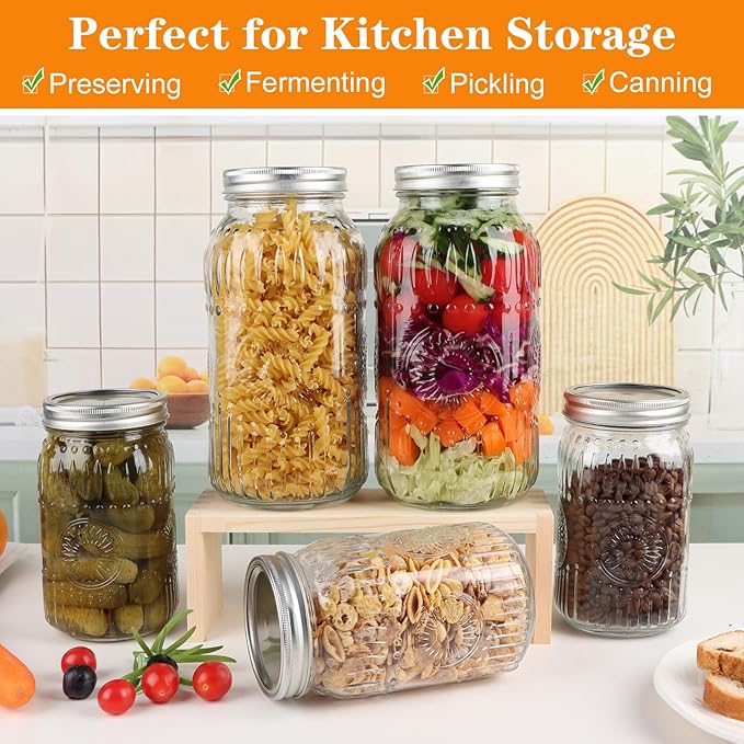 Wide Mouth Mason Jars 64 oz, 3 Pack Large Half Gallon Mason Jars with Airtight Lids and Bands, Clear Glass Canning Jars for Preserving, Pickling, Fermenting, Meal Prep & DIY Crafts (Sunflower)