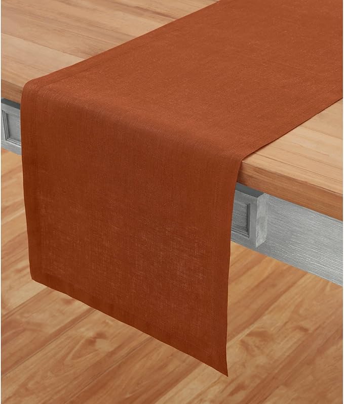 Solino Home Linen Cinnamon Table Runner 36 Inches - 100% Pure Linen Farmhouse Short Table Runner 14 x 36 Inch Ideal for Dresser and Coffee Tables - Fete