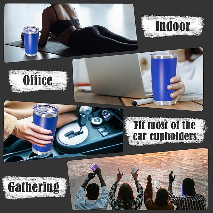 20 oz Tumbler Coffee Tavel Tumblers Bulk with Lid Stainless Steel Double Wall Vacuum Insulated Mug Powder Coated Cups fit Car Cupholder for Hot and Cold - Dark Blue, 8Pack