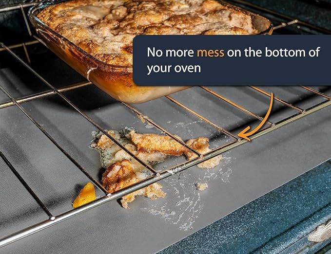 Oven Liners for Bottom of Oven - 2 Pack Large Heavy Duty Mats, 17”x25” Non-Stick Reusable Liner for Electric, Gas, Toasters, Grills - BPA & PFOA Free Kitchen Accessory to Keep It Clean (Silver)