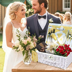 Picnic Basket Set for 4 with Waterproof Blanket Mat Insulation Bag Wicker White Yellow Light Fresh Gifts for Wedding Birthday Summer Camp Outdoor Camping Beach Travel Christmas Thanksgiving