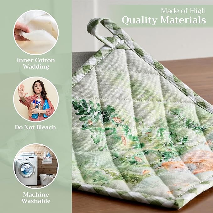 Maison d' Hermine Pot Holders 100% Cotton Heat Resistant Potholders 8" x 8" Hot Pads with Loop BBQ, Cooking, Baking, Grilling, Kitchen, Handling Hot Pans (Pack of 1, Winter Mornings)