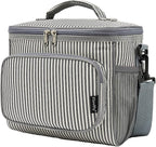 FlowFly Insulated Reusable Lunch Bag Adult Large Lunch Box for Women and Men with Adjustable Shoulder Strap,Front Zipper Pocket and Dual Large Mesh Side Pockets,Stripes