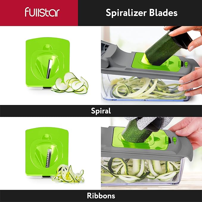 Fullstar The Original Pro Chopper - Vegetable Chopper and Spiralizer, Food Chopper with Container, Fruit Slicer, Kitchen Gadgets & Accessories, Home Essentials (4 in 1, Gray/Green)