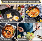 P&P CHEF Kitchen Utensil Set, 4 Pieces Non-stick Silicone Cooking Utensils, Heat-resistant Slotted Solid Spoon Turner for Frying, Mixing, Serving, Non-toxic & Easy to Clean, Black