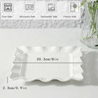 Neaylfe 8-Piece Ceramic Salad Plates, 8 inch White Square Dinner Plates for Snack & Restaurant, Embossed Modern Dinnerware Dishes Set for Kitchen, Microwave, Dishwasher Safe