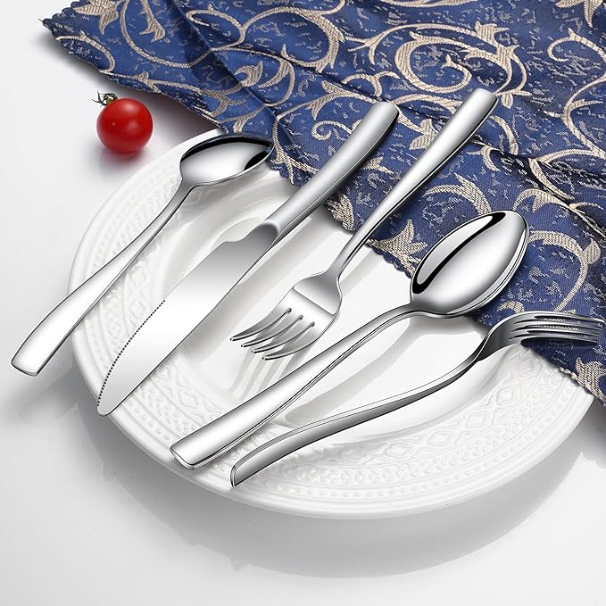 20-Piece Silverware Set, Heavy Duty Stainless Steel Flatware Set Service for 4, Modern Design Cutlery Utensil Sets, Dinner Fork Knife Spoon Eating Tableware Sets for Home, Dishwasher Safe