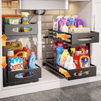 Under Sink Organizer, 2 Tier Under Sink Organizers and Storage, Adjustable Height, Slide Out Metal Cabinet Organizers, Pull Out Cabinet Storage Drawer Shelf for Kitchen Bathroom Black, 2 Pack