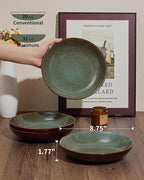 8.75 Inch Large Ceramic Pasta Bowls, 32 Oz Reactive Glaze Stoneware Pasta Serving Bowls Set of 4 for Kitchen, Wide Bowls for Fruit,Pasta,Salad,Soup, Scratch Resistant-Brown and Green