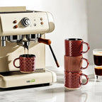 GBHOME 12 OZ Stackable Coffee Mugs, Ceramic Coffee Cups with Texture Patterns for Man,Woman,Dad,Mom, Modern Coffee Mugs Set of 4 for Latte/Cappuccino/Cocoa. Dishwasher&Microwave Safe, Red