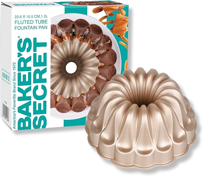 Baker's Secret for Fluted Cake Pan, Fluted Cake Pans, Perfect for Fluted Cakes, Die Cast Aluminum Cake Pans, 2 Layers Non-stick Coating, Cake Pan - Cast Aluminum Collection (Fountain)